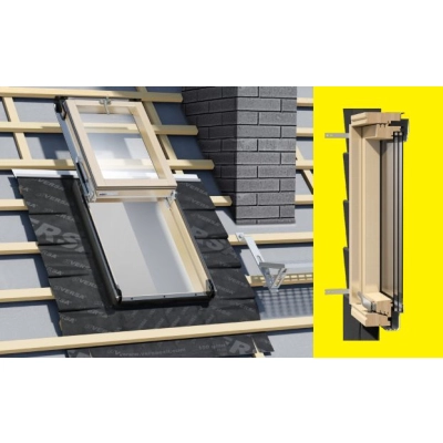 OKPOL Drewniane okno wyłazowe trzyszybowe ISWX I22 do pomieszczeń użytkowych + kołnierz uniwersalny H9